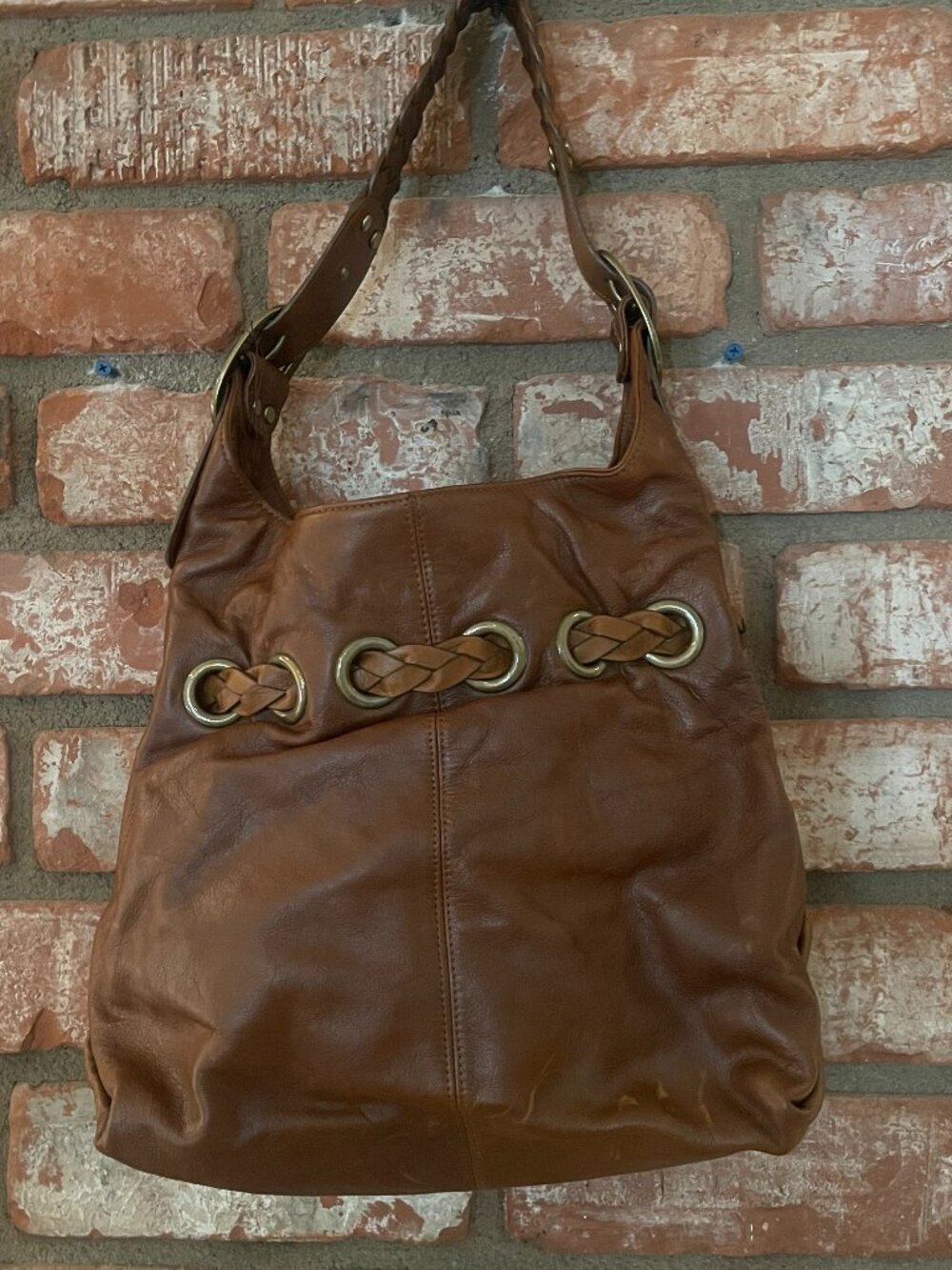 Kooba Carla NWT Chestnut Leather Hobo Bag Suede Lined Braided Tassel - Picture 2 of 10